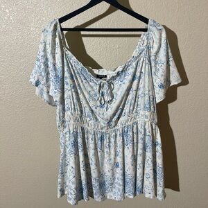 Torrid Blue and White Floral Blouse